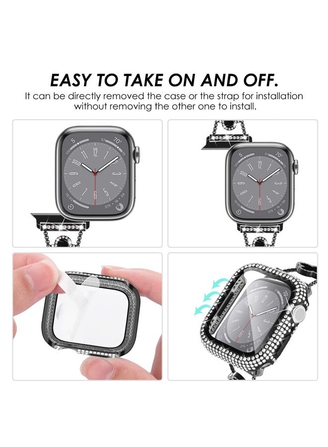 Kades Four-Leaf Clover Band for Apple Watch Band 41mm with Full Diamond Protective Case Built-in Tempered Glass Screen Protector for Black Apple Band Series 8 7 for Women(41mm, Black/Black) - Image 1