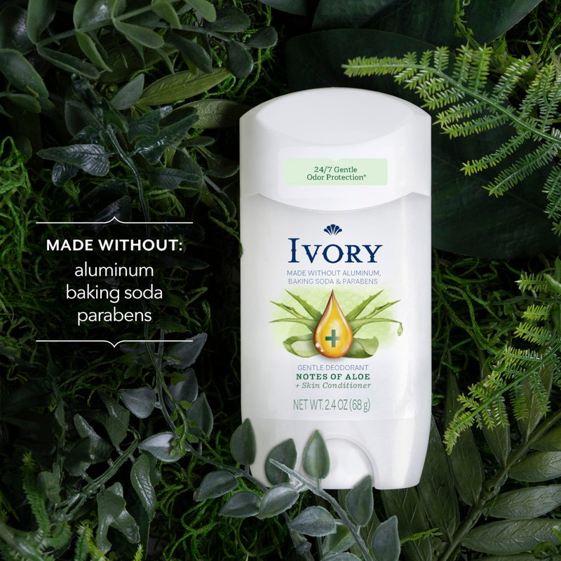 Ivory Aluminum Free Deodorant, Notes of Aloe, 24hr Gentle Deodorant, Dermatologist Tested, Baking Soda Free, Paraben Free, 2.4 oz - Image 2