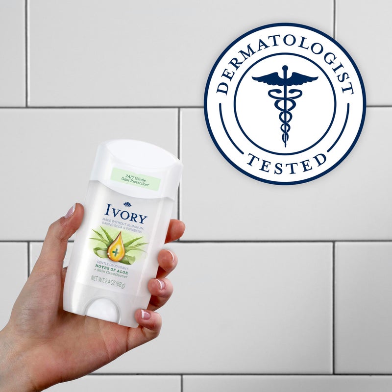 Ivory Aluminum Free Deodorant, Notes of Aloe, 24hr Gentle Deodorant, Dermatologist Tested, Baking Soda Free, Paraben Free, 2.4 oz - Image 3
