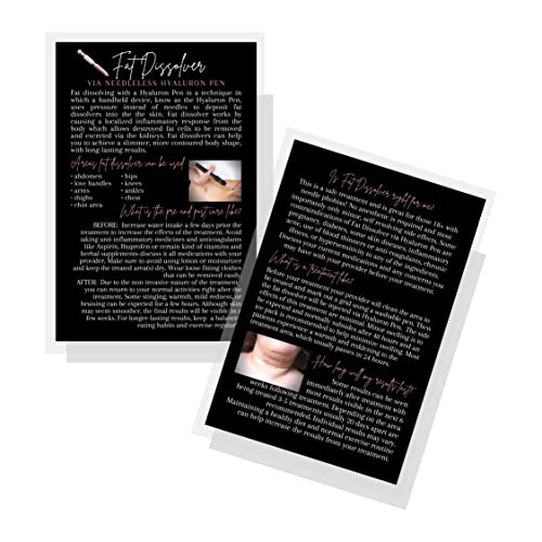 Lashicorn Fat Dissolver Hyaluron Information Cards | 30 Pack | Physical Printed 4x6” inches Postcard Size | Black with Rosey Pink Design - Image 1