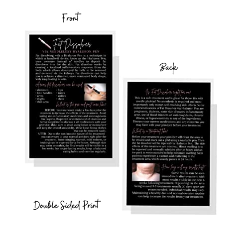 Lashicorn Fat Dissolver Hyaluron Information Cards | 30 Pack | Physical Printed 4x6” inches Postcard Size | Black with Rosey Pink Design - Image 3