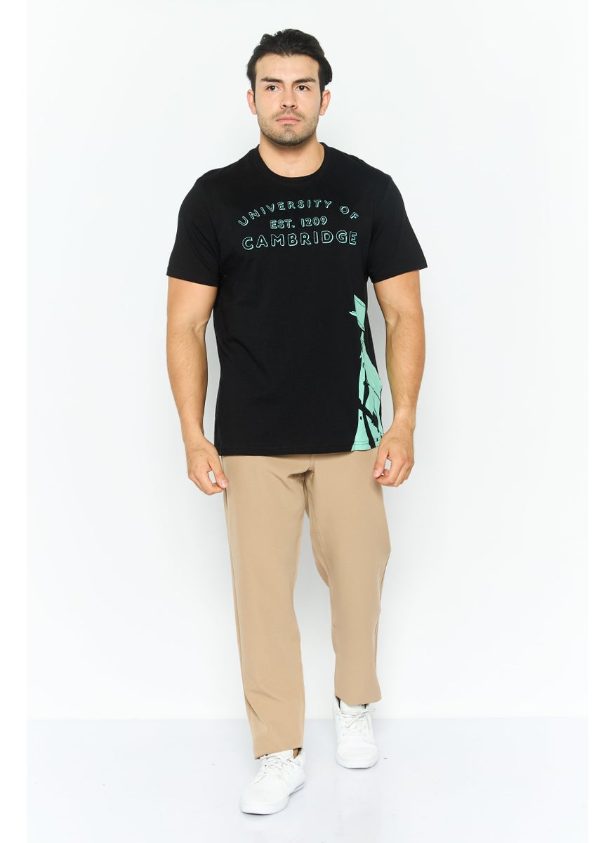 University Of Cambridge - Men Crew Neck Short Sleeve Embroidered Logo T-Shirt, Black Combo - Image 1