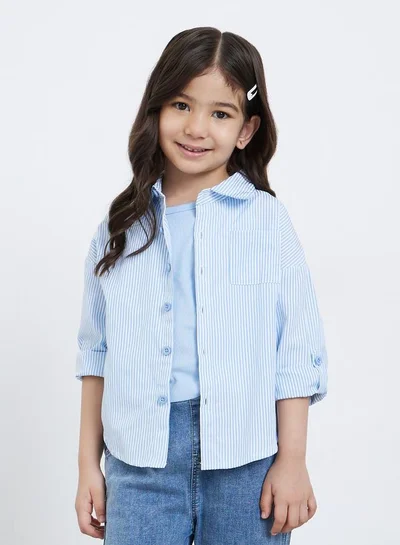 Styli Styli Pack of 2 - Girls Blue Striped Shirt and Rib Tank