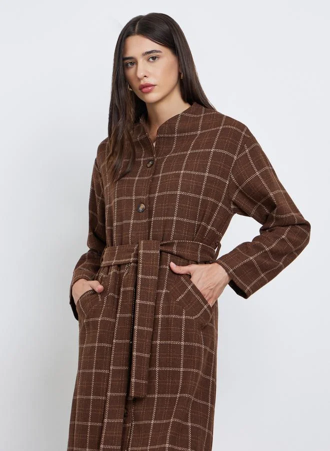 ستايلي معطف بمظهر صوف وطبعة بنمط مربعات