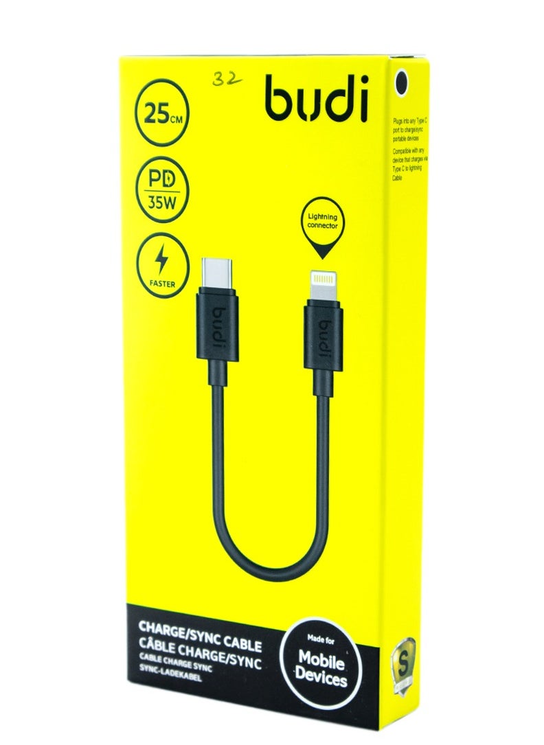 budi - USB-C to Lightning Charger/Sync Cable | 25 CM | PD 35W - Image 1