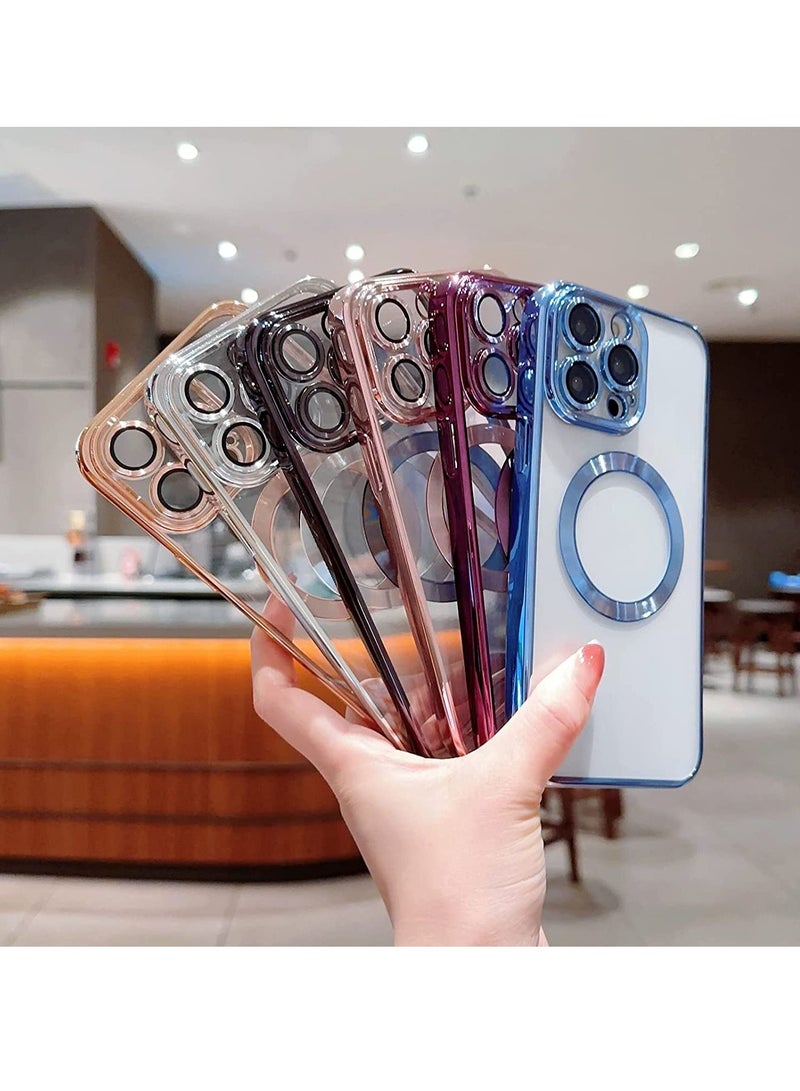 Compatible with iPhone 14 Pro Max Case Magnetic with Full Camera Lens Protective,Electroplated Silicone Clear Shockproof Protective Case Cover 6.7 Inch (Gold) - Image 3