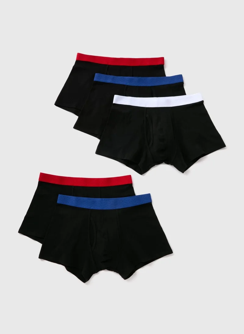 Matalan 5 Pack Black Coloured Waistband Keyhole Boxers