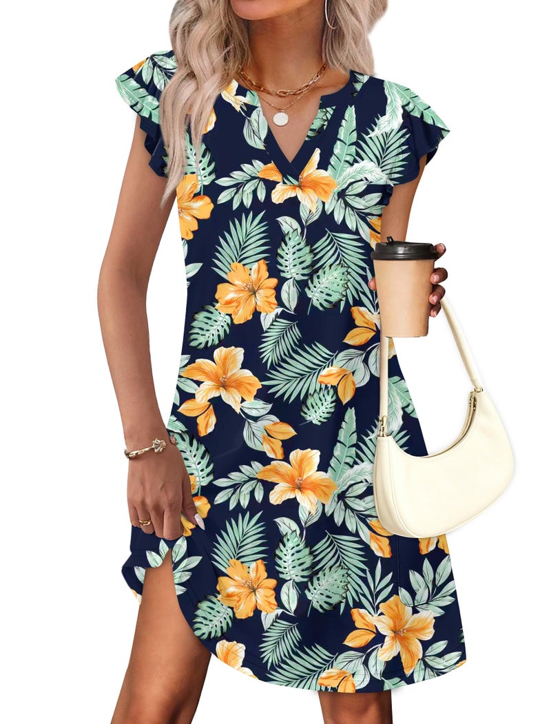 OFEEFAN Hawaiian Tropical Dresses for Women Spring Summer Sundress Casual Loose Clothes Beach Vacation Clothes Print 10 L - Image 2