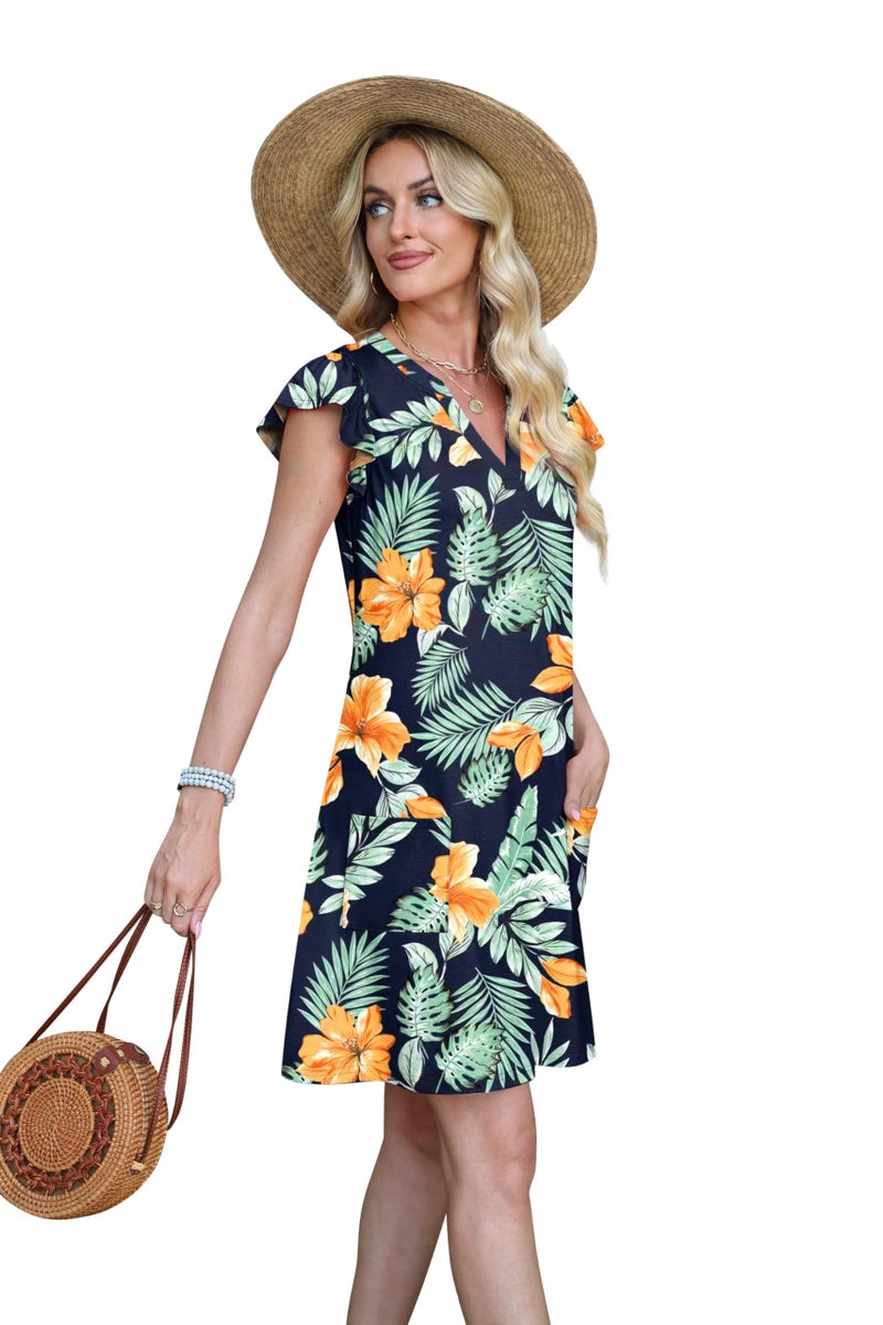 OFEEFAN Hawaiian Tropical Dresses for Women Spring Summer Sundress Casual Loose Clothes Beach Vacation Clothes Print 10 L - Image 4