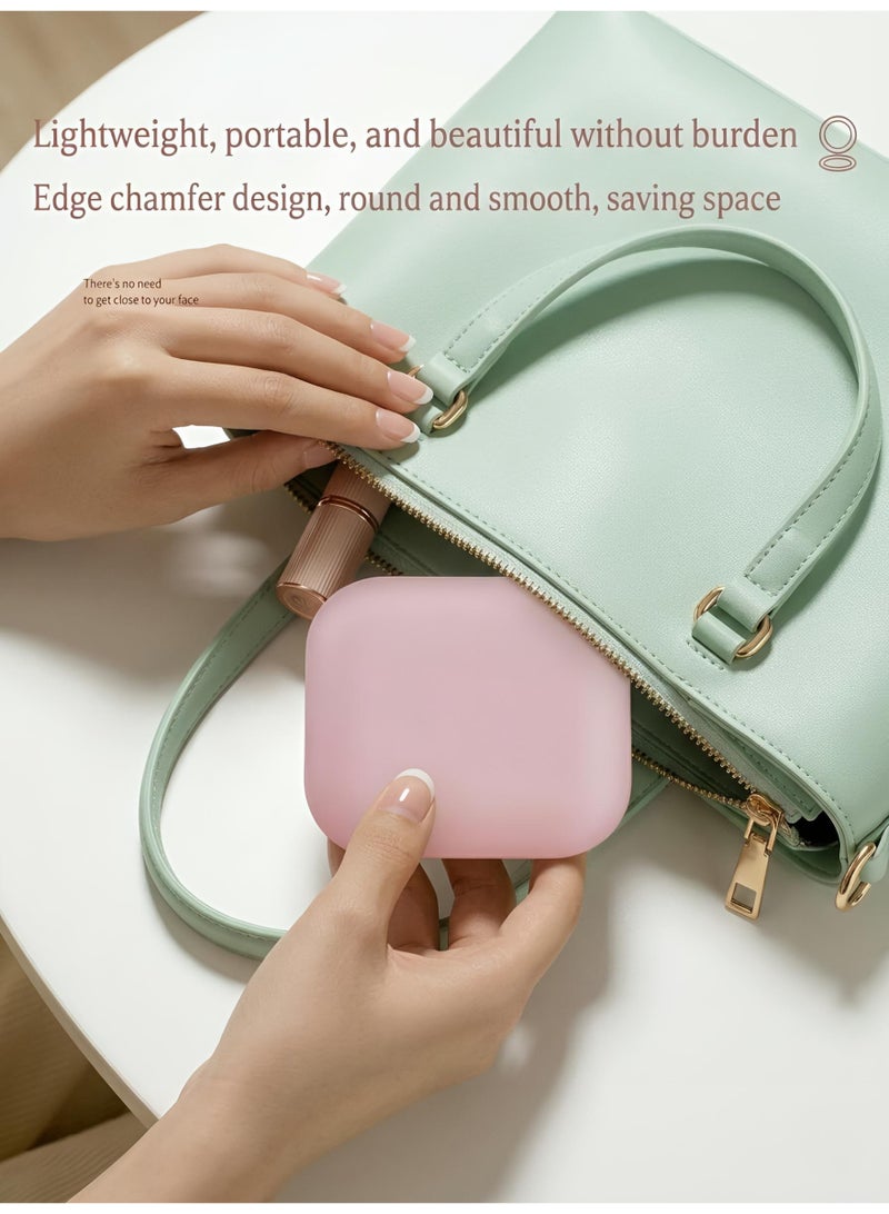 Portable LED Makeup Mirror with 2X Magnification - Rechargeable Pocket Compact Mirror, 3 Brightness Levels, Slim Travel Beauty Tool - Ideal Gift for Women (Pink) - Image 4