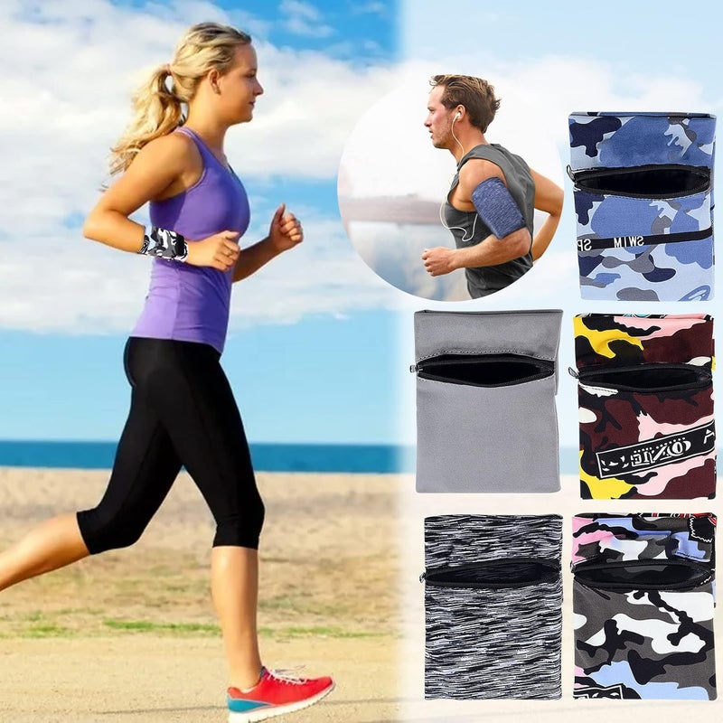 cheekyglo 2 Pocket Phone Arm Storage Band Pouch Wrist Wallet, The Lightest & Most Comfortable Running Armband, Stretches to Fit All Phones for Women & Men, Credit Cards, Keys, Cash (C) - Image 1