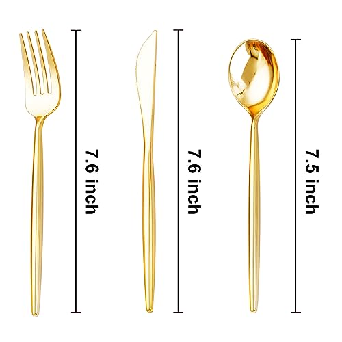 SUT 300 Pcs Gold Plastic Cutlery, Gold Utensils Disposable, Gold Plastic Silverware Set Include 100 Gold Plastic Forks, 100 Gold Plastic Spoons, 100 Gold Plastic Knives Heavy Duty Flatware for Party - Image 4