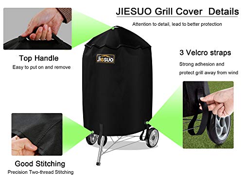 JIESUO Grill Cover for Weber Charcoal Kettle, Premium 22 Inch BBQ Cover, Heavy Duty Waterproof Grill Covers - Image 3