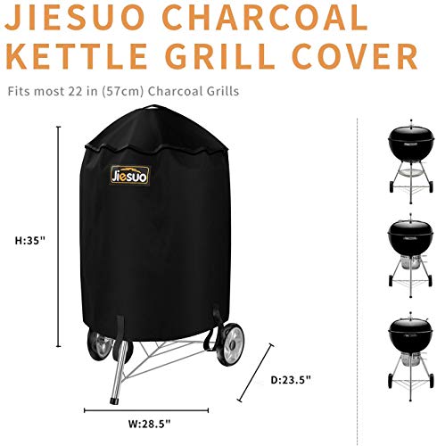 JIESUO Grill Cover for Weber Charcoal Kettle, Premium 22 Inch BBQ Cover, Heavy Duty Waterproof Grill Covers - Image 2