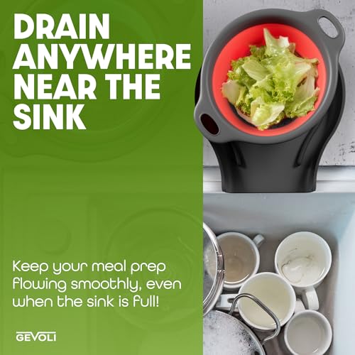 Gevoli Collapsible Colanders with Self-Draining Base for Edge of Sink, Food Strainers (Small/Med/Large), Nested Design for Easy Storage (Red, Blue, Green) (4PC Set) - Image 5