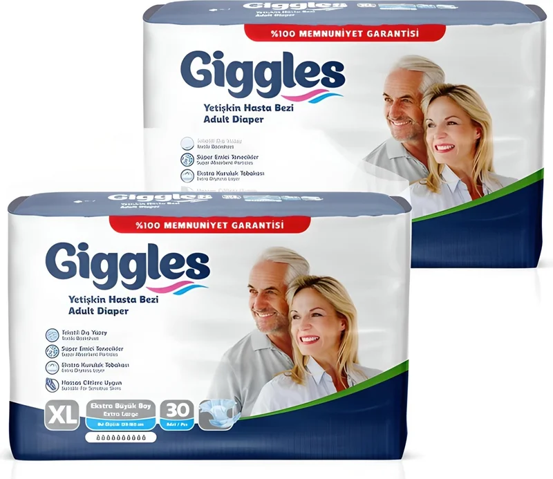 giggles Adult Patient Diapers with Waistband Extra Large Size Xl 2 Pack 60 Pieces