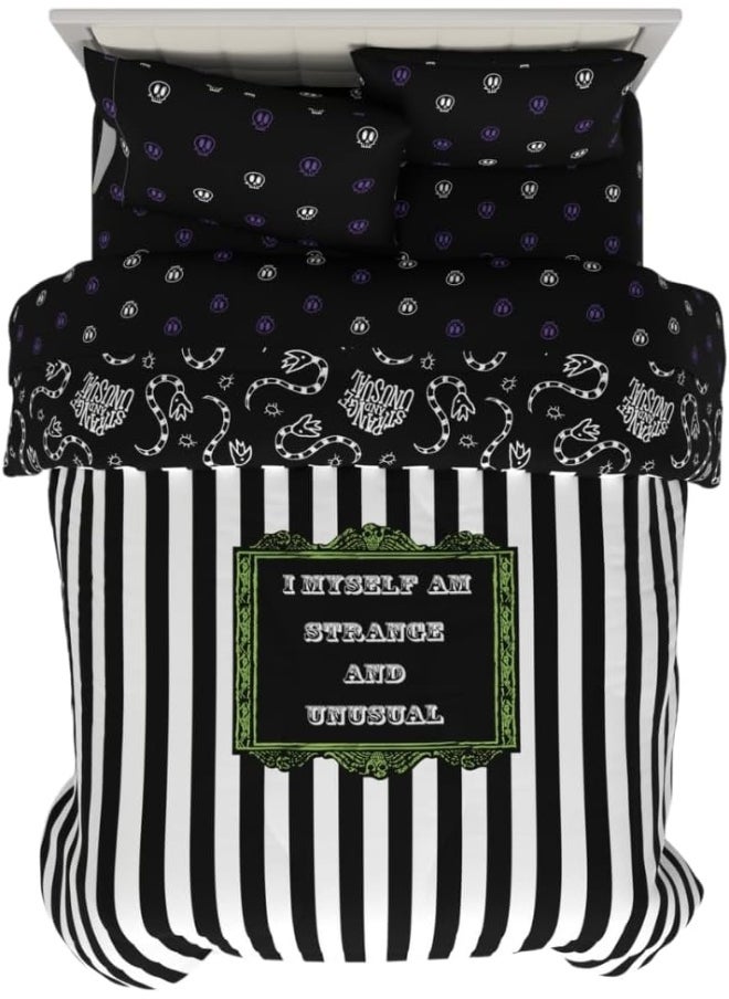 Franco Franco Collectibles Beetlejuice Striped Bedding 5 Piece Super Soft Comforter and Sheet Set, Full, (Officially Licensed Product)  - Image 1