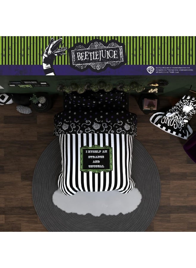 Franco - Franco Collectibles Beetlejuice Striped Bedding 5 Piece Super Soft Comforter and Sheet Set, Full, (Officially Licensed Product) - Image 1