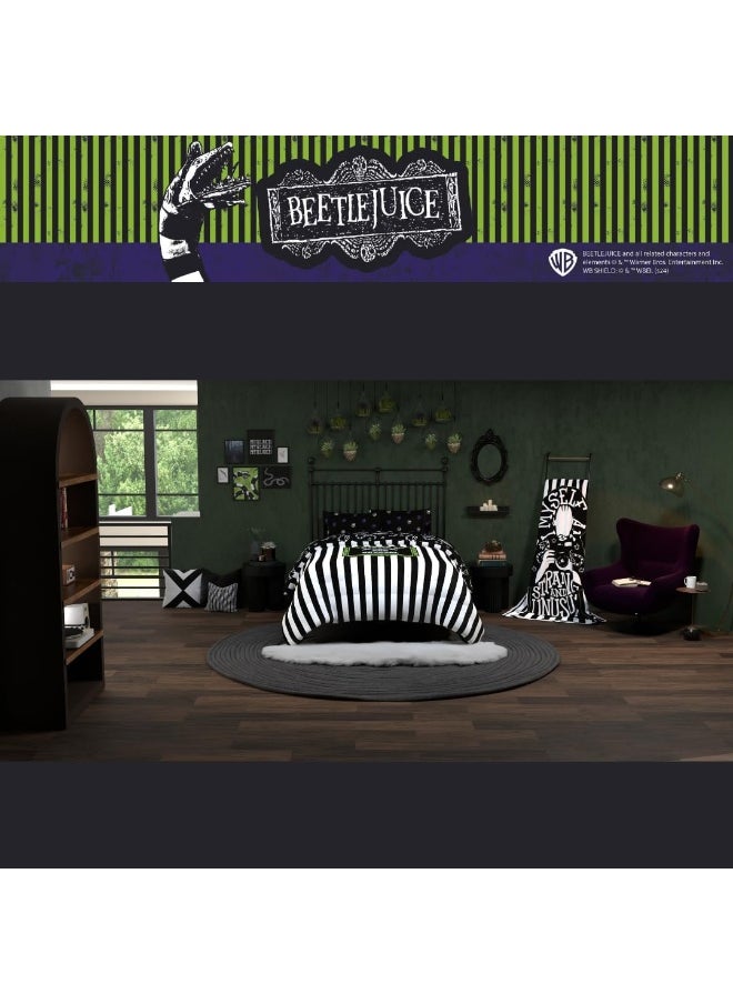 Franco - Franco Collectibles Beetlejuice Striped Bedding 5 Piece Super Soft Comforter and Sheet Set, Full, (Officially Licensed Product) - Image 1
