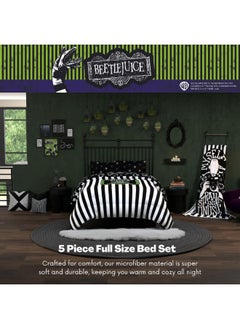 Franco Franco Collectibles Beetlejuice Striped Bedding 5 Piece Super Soft Comforter and Sheet Set, Full, (Officially Licensed Product)  - Image 3
