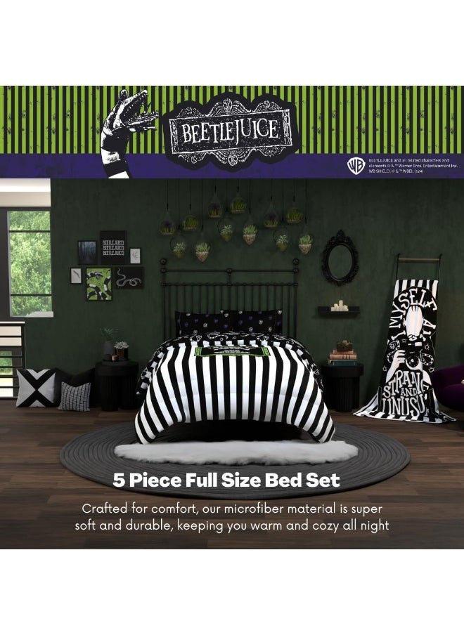 Franco Franco Collectibles Beetlejuice Striped Bedding 5 Piece Super Soft Comforter and Sheet Set, Full, (Officially Licensed Product)  - Image 3