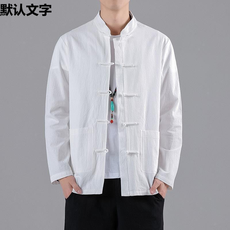 Chinese Style Autumn Long-Sleeved Base Shirt With Buckle Collar Chinese Style Retro Cotton And Linen Shirt With Buckle Collar - Image 2
