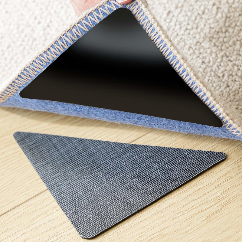 12PCS Non Slip Rug Grippers Rug Pads Grippers Rug Tape Anti Slip Carpet Pads Rug Corner Gripper for Hardwood FloorsTileMatsKeep Area Rugs Flat and Easily Peel Off Black
