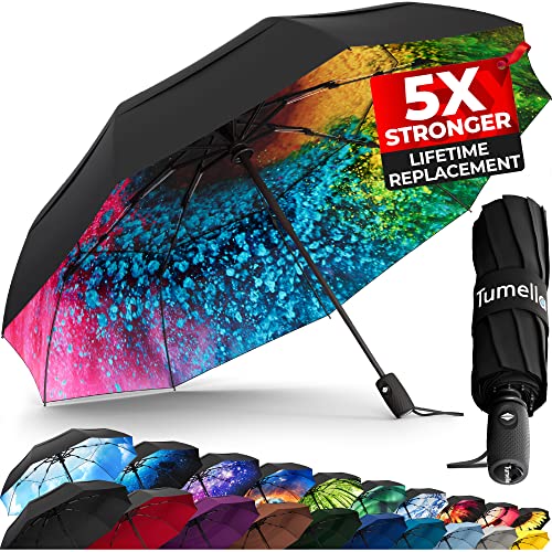 TUMELLA Strongest Windproof Travel Umbrella (Compact, Superior & Beautiful), Small Strong but Light Portable and Automatic Folding Rain Umbrella, Durable Premium Grip, Fits Car and Backpack - Image 1