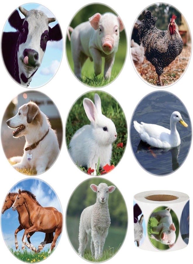 Hohamn Farm Animal Stickers Roll for Kids 600Pcs Round Farm Animals Label Stickers for Boys Girls Birthday Party Favors Gifts Decoration Teachers Student Classroom Reward 1.5 Inch - Image 1