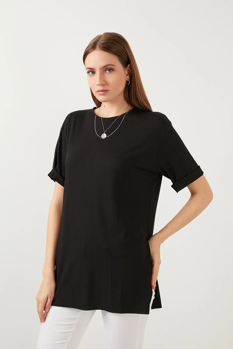 Lela Oversize Crew Neck Slit Detailed Blouse Women's Blouse 5863683