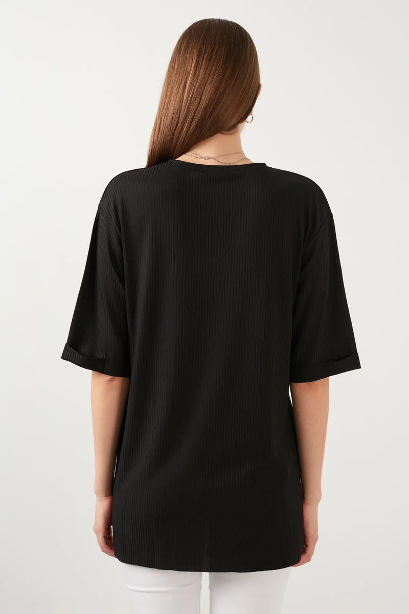 Lela Oversize Crew Neck Slit Detailed Blouse Women's Blouse 5863683