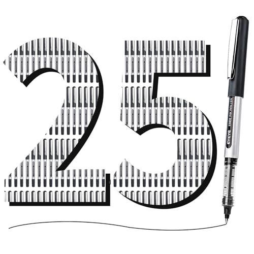 EYEYE 0.5mm Black Rollerball Pens 25 Pack, Extra Fine Point Roller Ball Pen Quick Dry, Liquid Ink Pens Fine Point Smooth Writing Pen for Journaling, Note Taking, Office, School Supplies - Image 2