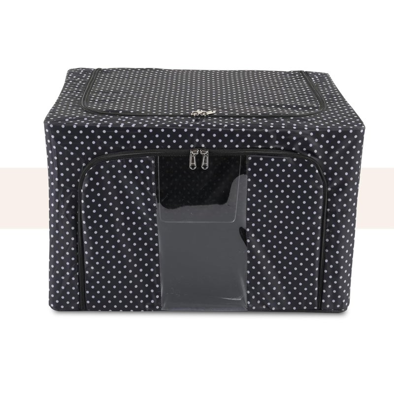 Urbane Home Urbane Home Pack of 2 Clothes Storage Box 66 Liter Wardrobe Organizer Parachute Steel Frame Drawer Organizer Waterproof Underbed Storage Box for Blankets Dot Print Black  - Image 2