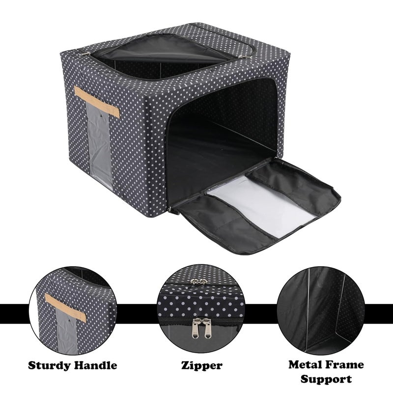 Urbane Home Urbane Home Pack of 2 Clothes Storage Box 66 Liter Wardrobe Organizer Parachute Steel Frame Drawer Organizer Waterproof Underbed Storage Box for Blankets Dot Print Black  - Image 5