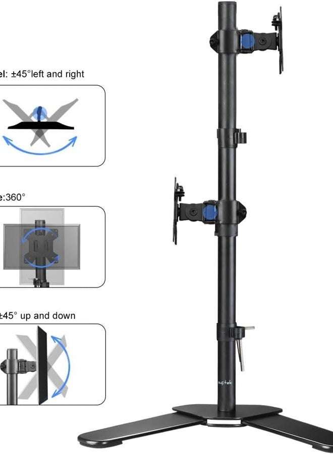 Suptek حامل شاشة مزدوج LED LCD من Suptek - حامل مكتب قائم لشاشتين حتى 32 بوصة عمود طويل 31.5 بوصة متين قابل للتعديل بالكامل مجموعة رأسية (ML6802) - Image 4
