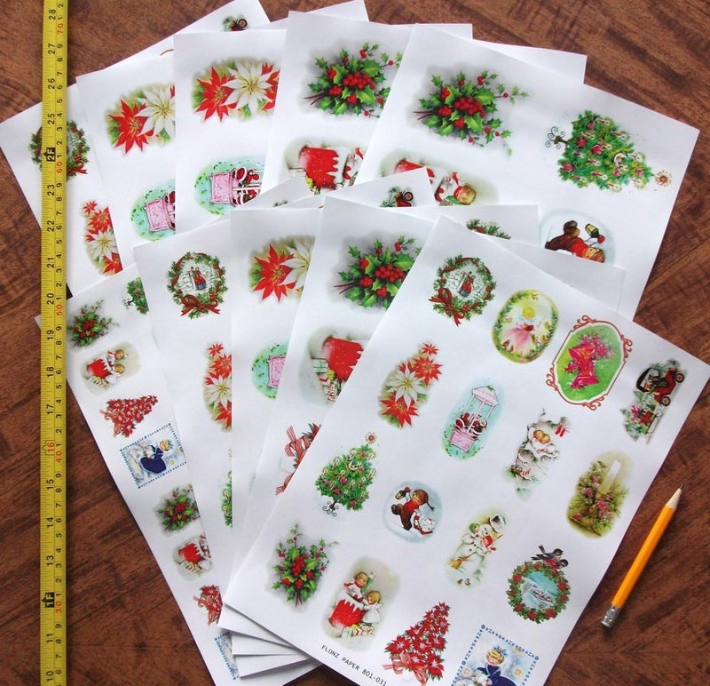 Flonz Decoupage Paper Pack (10sheets A4 / 8"x12") Vintage Christmas Tree Decorations Gift Vintage Ephemera - Image 2