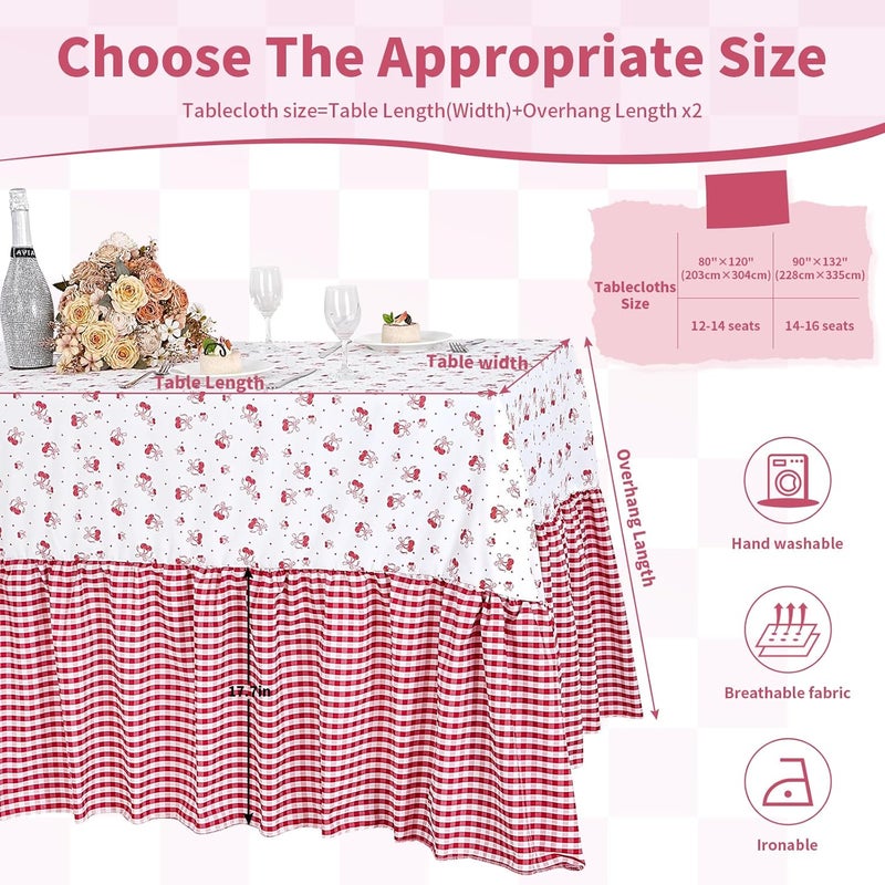 SoarDream Ruffle Tablecloth Red Bow Table Cloth - 90 x 132 Inch Spring Waterproof Rectangle Polyester Table Covers for Holiday Picnic Baby Shower Birthday Wedding Party Decoration - Image 3