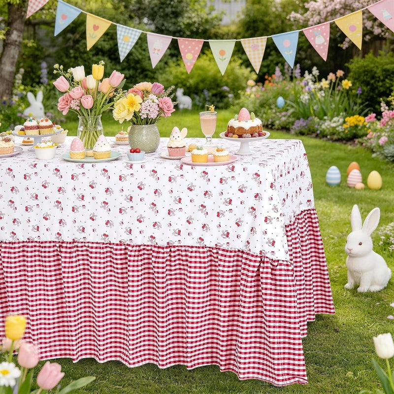 SoarDream Ruffle Tablecloth Red Bow Table Cloth - 90 x 132 Inch Spring Waterproof Rectangle Polyester Table Covers for Holiday Picnic Baby Shower Birthday Wedding Party Decoration - Image 4