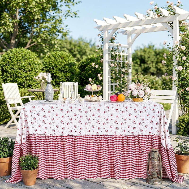 SoarDream Ruffle Tablecloth Red Bow Table Cloth - 90 x 132 Inch Spring Waterproof Rectangle Polyester Table Covers for Holiday Picnic Baby Shower Birthday Wedding Party Decoration - Image 2