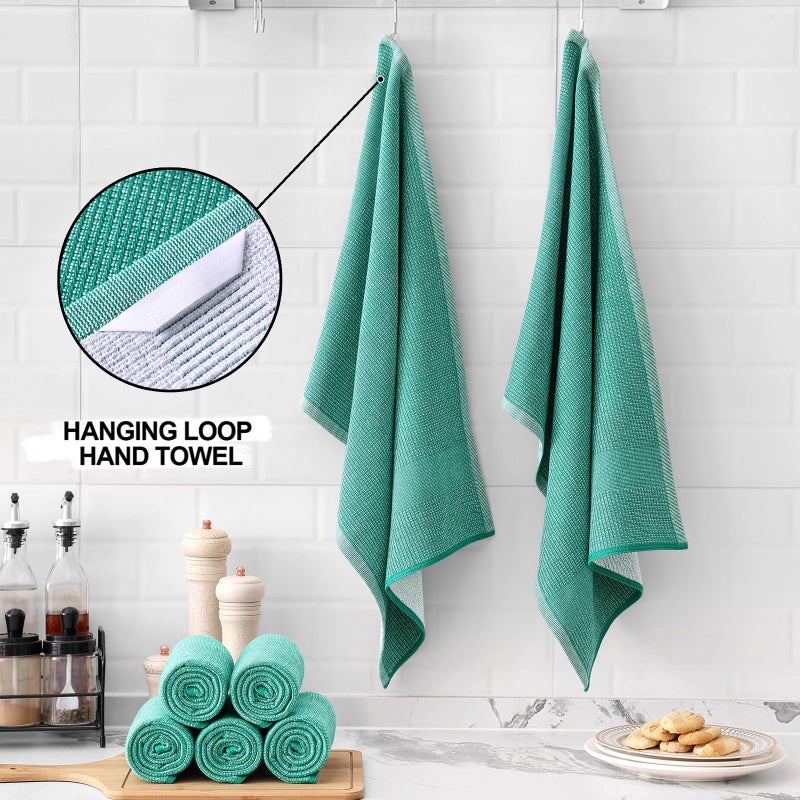 Homaxy Premium Kitchen Towels(18â€x 28â€, 6 Pack), Large Cotton Kitchen Hand Towels, Flat and Terry Dish Towels, 380 GSM Highly Absorbent Tea Towel Set with Hanging Loop, Green - Image 3