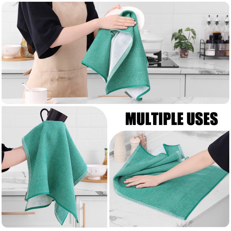 Homaxy Premium Kitchen Towels(18â€x 28â€, 6 Pack), Large Cotton Kitchen Hand Towels, Flat and Terry Dish Towels, 380 GSM Highly Absorbent Tea Towel Set with Hanging Loop, Green - Image 4
