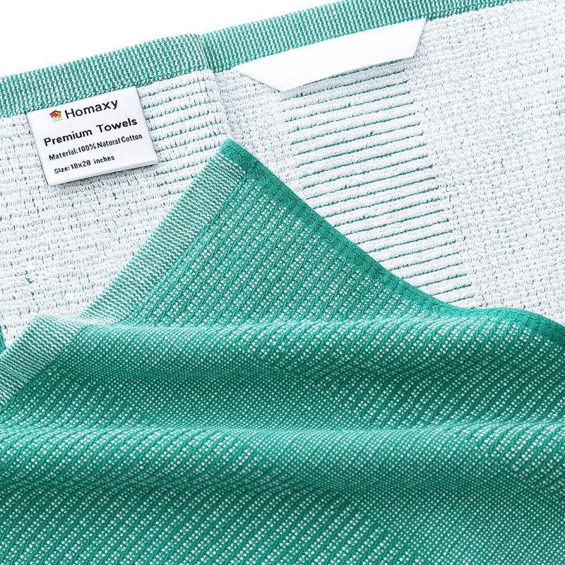 Homaxy Premium Kitchen Towels(18â€x 28â€, 6 Pack), Large Cotton Kitchen Hand Towels, Flat and Terry Dish Towels, 380 GSM Highly Absorbent Tea Towel Set with Hanging Loop, Green - Image 2