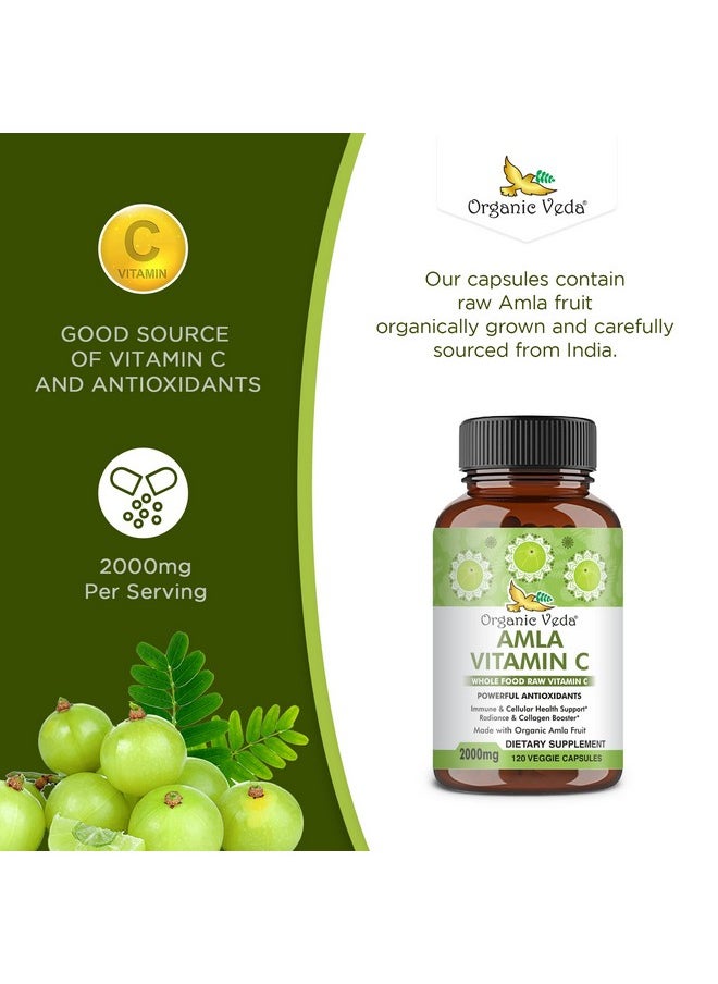 Organic Veda - Amla Capsules Natural Vitamin C Supplements Organic Whole Food Vitamin C Amla Powder For Immunity Skin Radiance Antioxidants Wellness Non Gmo Raw Vegan Vitamin C Capsules 120 - Image 1