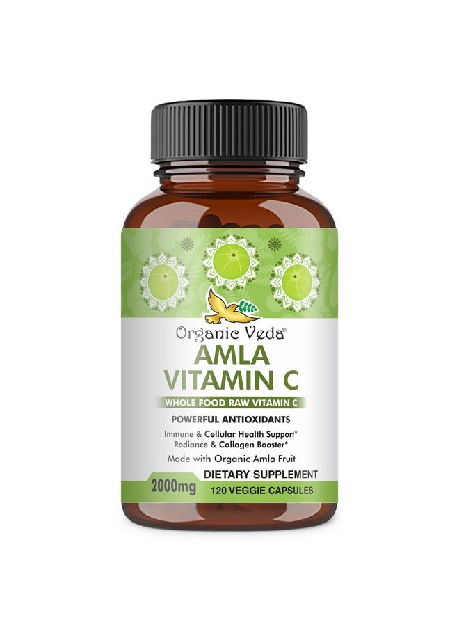 Organic Veda - Amla Capsules Natural Vitamin C Supplements Organic Whole Food Vitamin C Amla Powder For Immunity Skin Radiance Antioxidants Wellness Non Gmo Raw Vegan Vitamin C Capsules 120 - Image 1