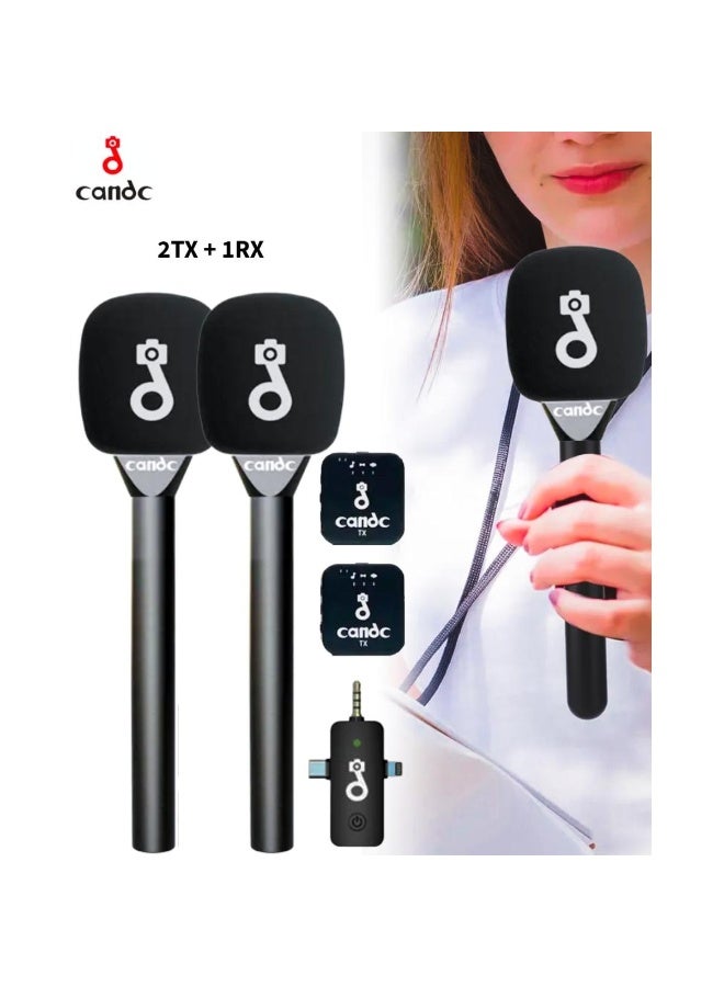 Candc Interview 3-in-1 Dual Wireless Microphone System – Professional Lavalier Mic Kit with 2 Transmitters & 1 Receiver, Noise Reduction, Plug & Play for iPhone, Android, DSLR, PC & Laptop – Black - Image 3