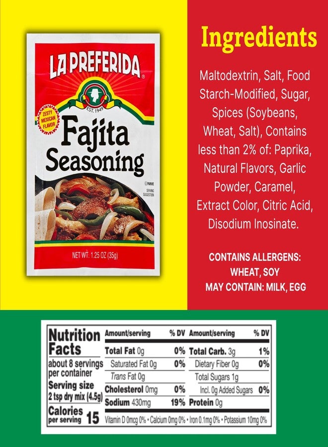 La Preferida Fajita Seasoning Mix (Bold Tex-Mex Spice Blend) for Chicken, Veggies & Steak - No MSG, No Artificial Flavors or Preservatives, 1.25oz. (Pack of 24) - Image 3
