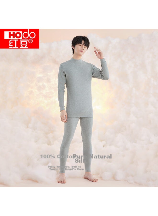 hongdou Hongdou Men's Autumn Underwear Set, Pure Cotton Mid-high Collar Cotton Sweater, Thin Base Layer, Warm Set, New Autumn Release, Hemp Gray 180  - Image 2