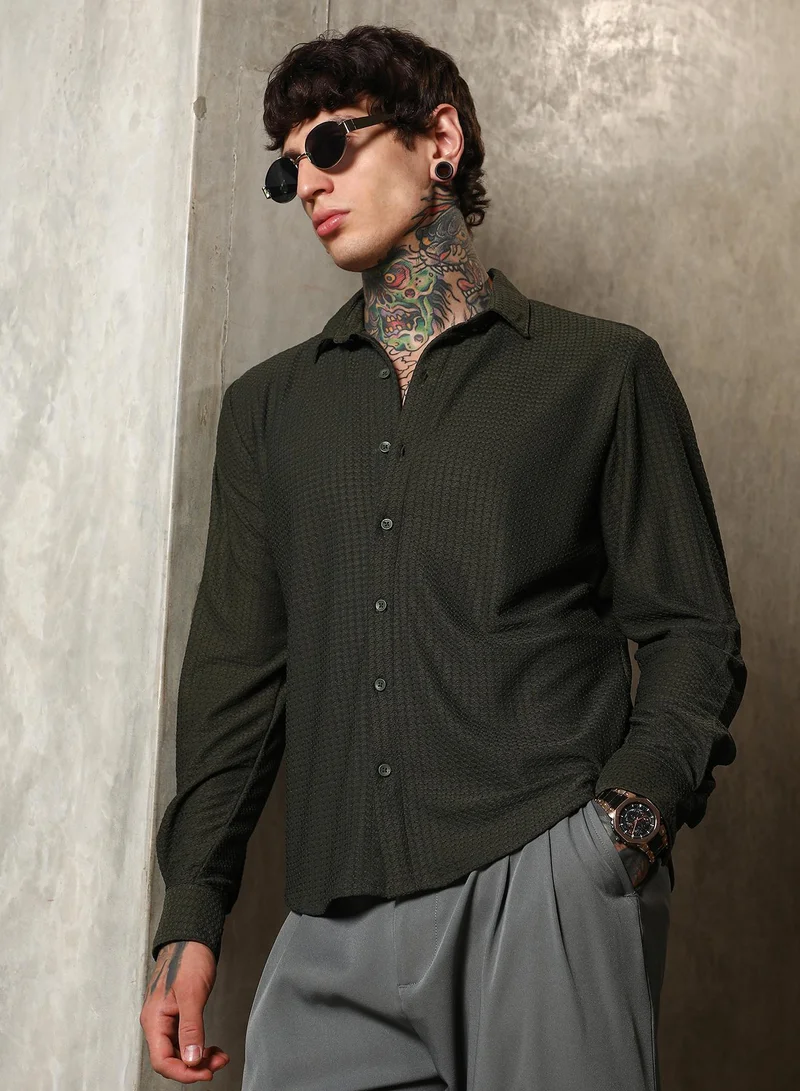 CAHOOT  Men's Seaweed Green Gridveil-Tactile Shirt for Men | Best Price UAE