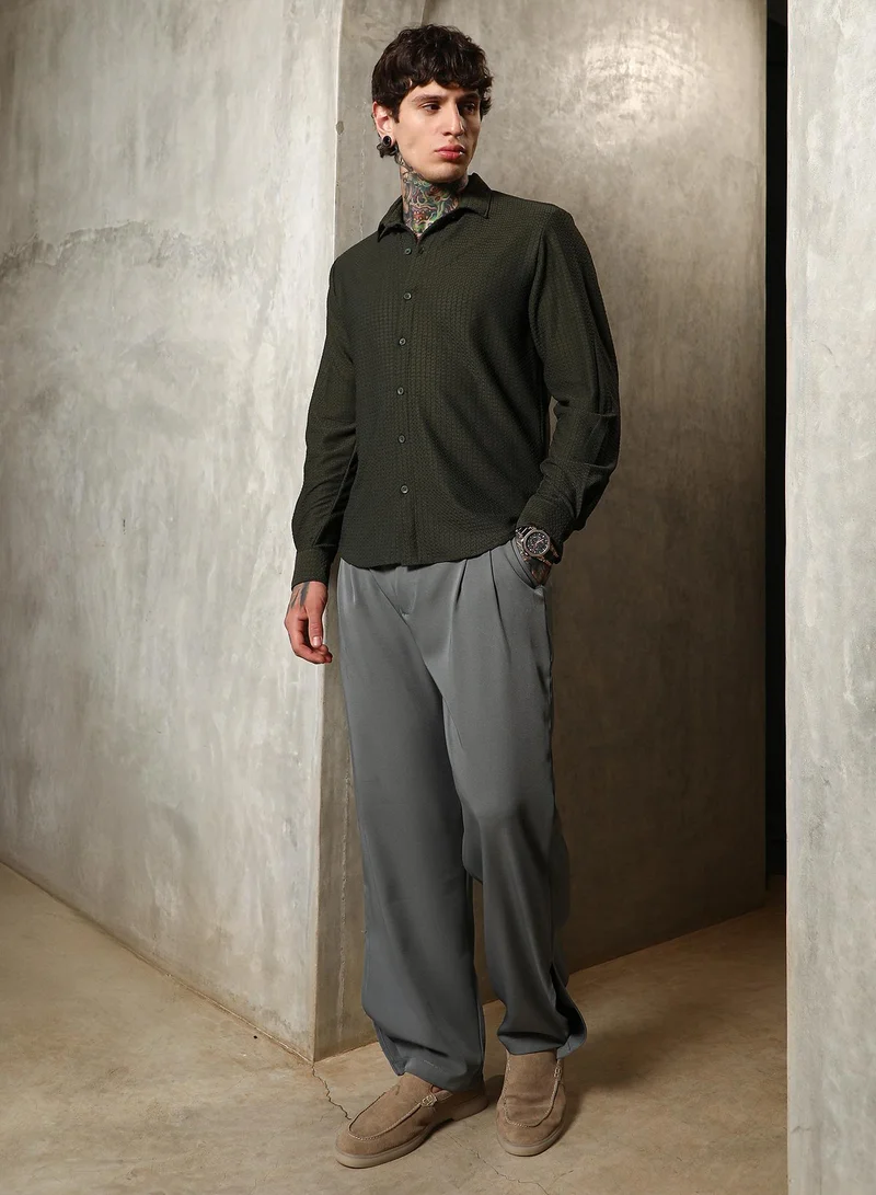 CAHOOT  Men's Seaweed Green Gridveil-Tactile Shirt for Men | Best Price UAE