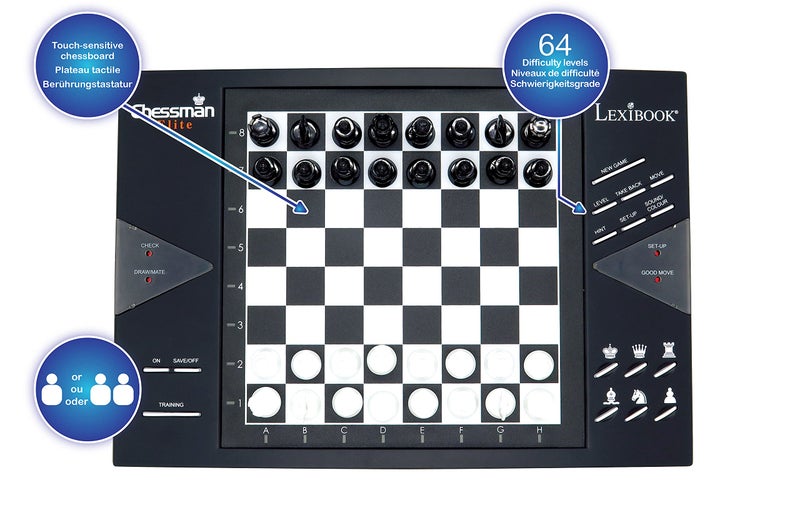 Lexibook ChessmanÂ® Elite Interactive Electronic Chess Game +, 64 Levels of Difficulty, LEDs, Family Child Board Game, Black/White, CG1300US - Image 2